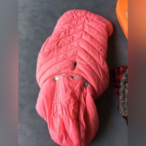 Pink puffer dog jacket Detachable hood and aqua fleece lined medium size